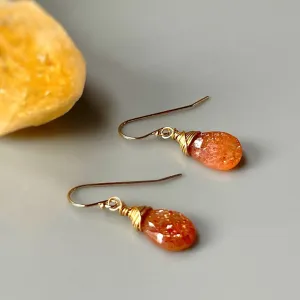 Sunstone Earrings dangle 14k Gold fill