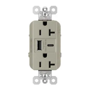 Tamper Resistant 20A Duplex Receptacle with USB Type A/C Fast Charging, Nickel