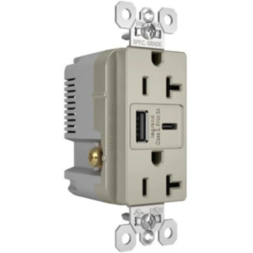 Tamper Resistant 20A Duplex Receptacle with USB Type A/C Fast Charging, Nickel