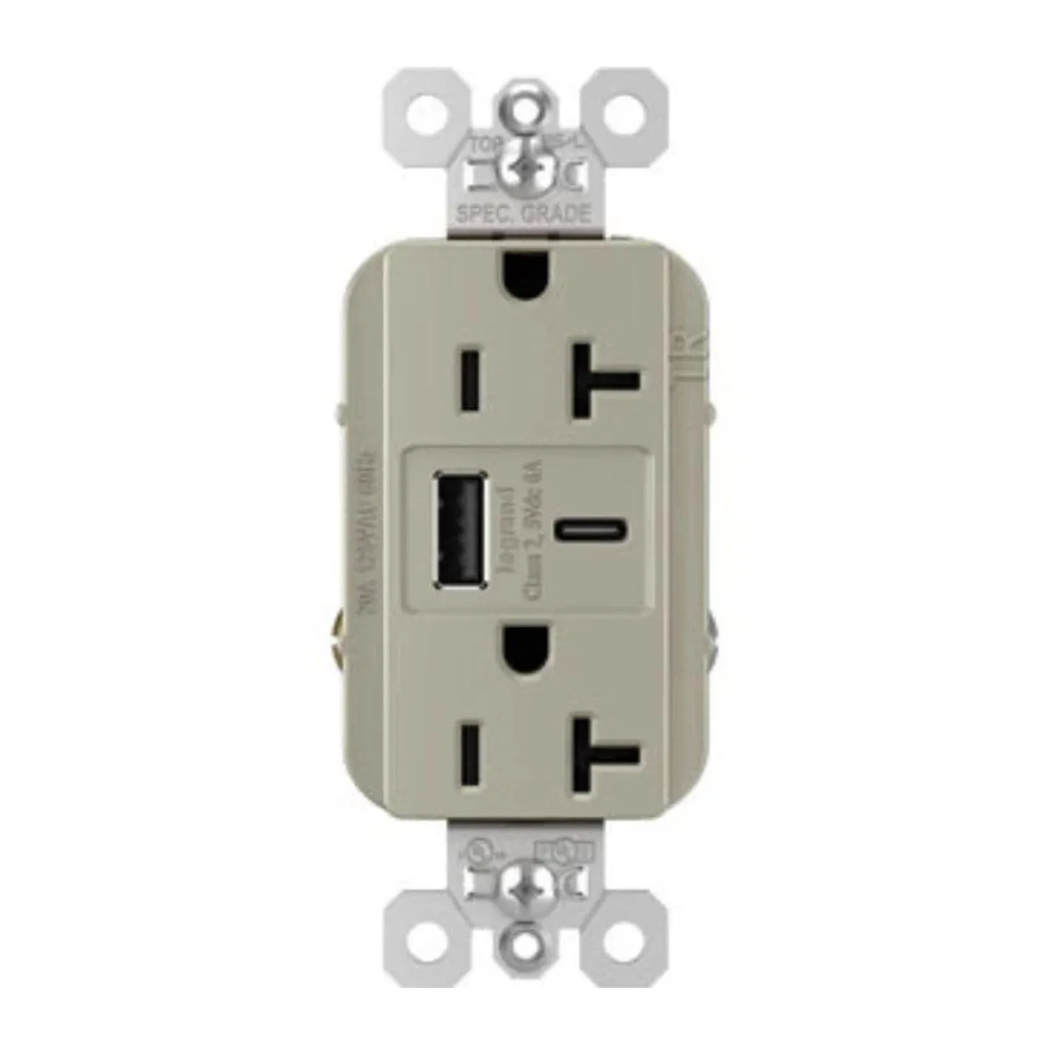 Tamper Resistant 20A Duplex Receptacle with USB Type A/C Fast Charging, Nickel