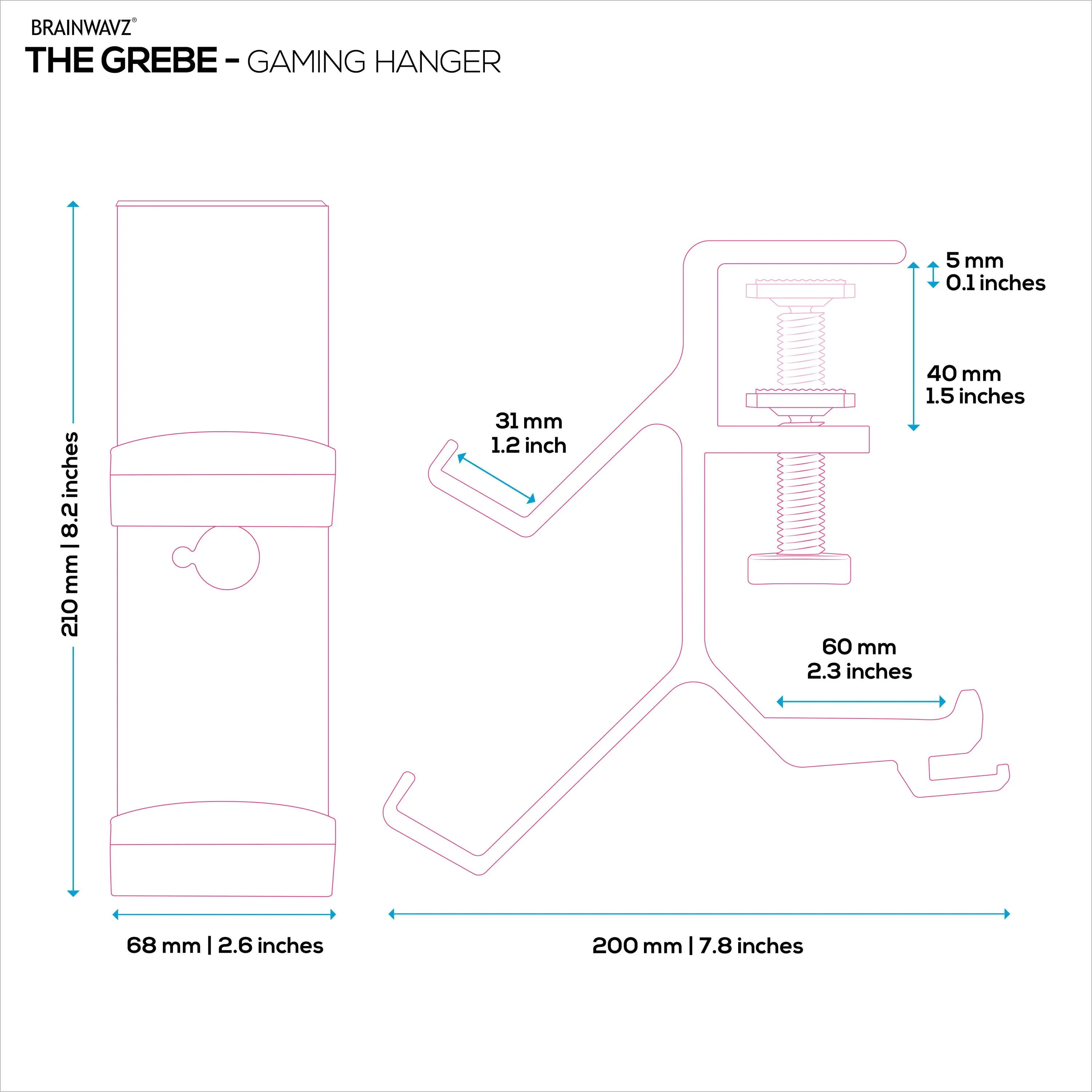 The Grebe - Headphone & Dual Game Controller Holder - Attaches to Side of Desk, Under Desk Headset Holder, Suitable for All Headphones & Gamepads