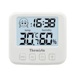 Themisto TH-HTC5 Digital Hygrometer Thermometer Humidity Meter With Clock LCD Display