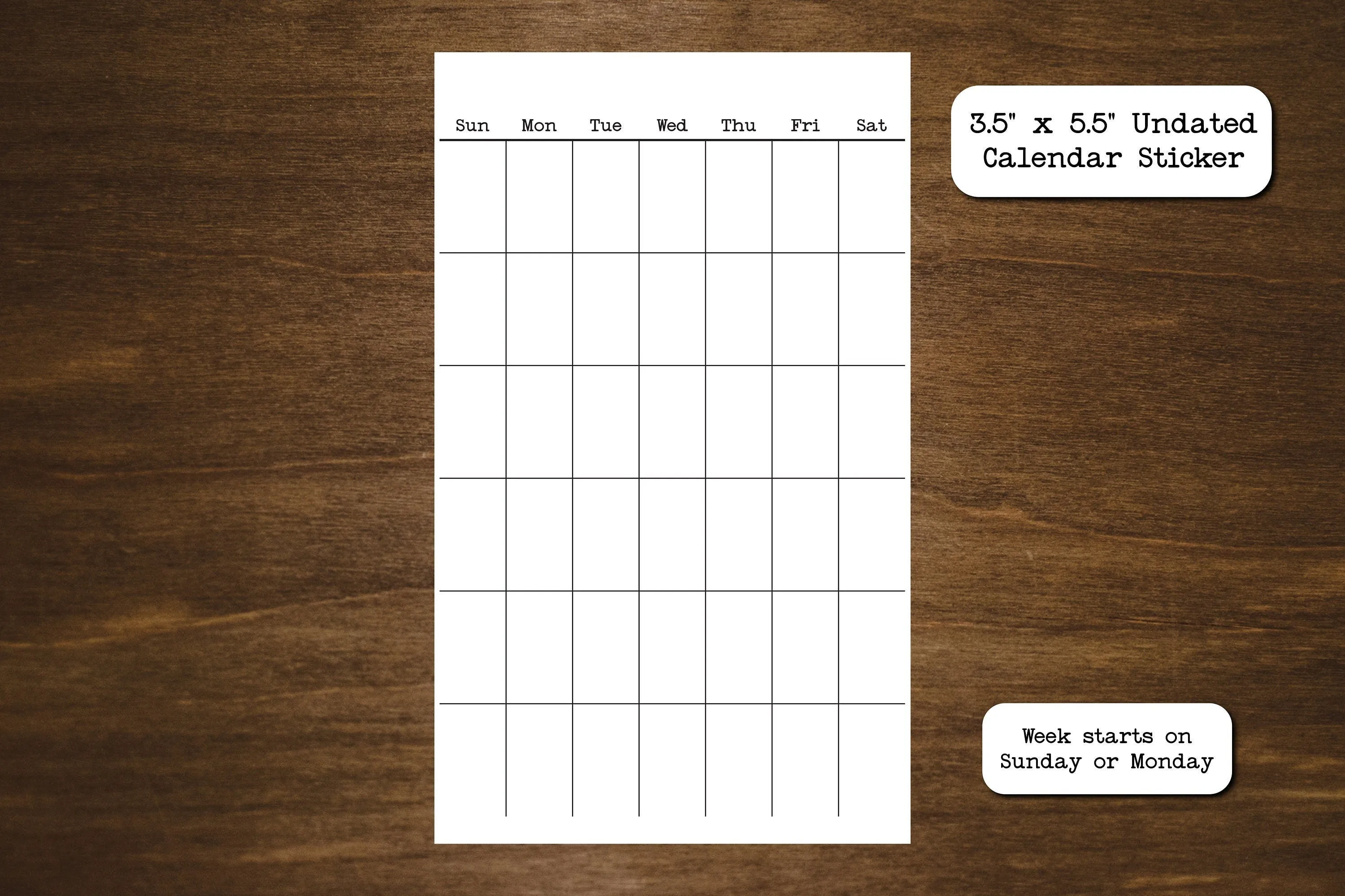 Undated Calendar Stickers - 3.5" x 5.5"