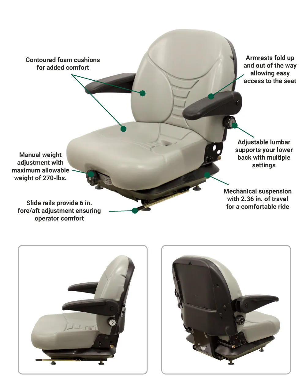 Uni Pro | KM 236 Seat with Mechanical Suspension | Gray Vinyl (7936.KMM)